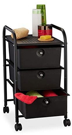 Relaxdays Badrollwagen, 3 Schubladen, Metall & Kunststoff, Rollcontainer Bad, Kosmetik, HxBxT: 60 x 33 x 39 cm, Farbwahl