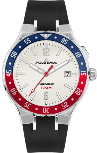 JACQUES LEMANS Herrenuhr, Hybromatic Uhren Männer, Chronograph aus massivem Edelstahl mit Silikon Armband, Model 1-2109