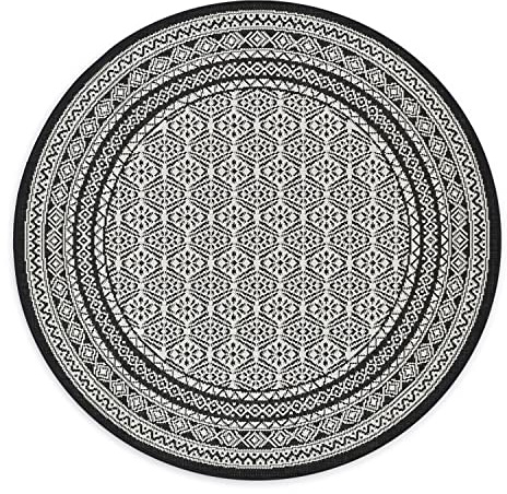 Domdeco In- und Outdoor-Teppich Rund - 120x120cm - Stilvoller Teppich für Innen- und Außenbereich - Schwarz-Beige