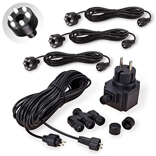 CLGarden 3 LED Ringe kalt weiß Brunnenbeleuchtung Set inkl. 12 Volt Trafo Quellstein
