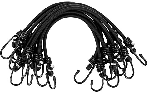 WeFine Pack of 10 Bungee Cords with Hooks Weatherproof & UV-Resistant Bungee Straps Heavy Duty Elastic Bungee Ropes for Caravan Camping RVs Trunks Luggage Racks,Black,16 inch (40CM)