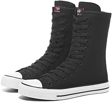 Momuk Zapatillas altas de lona con cordones para mujer de modernos zapatos casuales para mujer, Negro 09., 37 EU