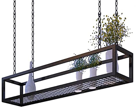 Deckenregal Hängender Blumentopf Decke Hängende Pflanzgefäße Hängende Pflanzenhalter Stabiler Deckenhänger Küche Bar Hängeregal für Blumen Pflanzen Pfannenhänger, Metall (Size : 140x25x15cm)