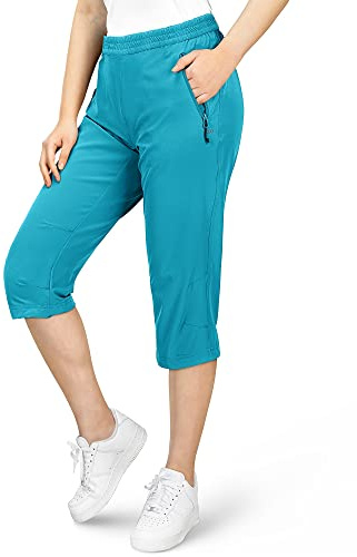 33,000ft Women's Capri Golf Trousers Casual Quick Dry UPF 50+ Lightweight Quick Dry 3/4 Cargo Pants Hiking Shorts with Pockets Blue-Green UK 14