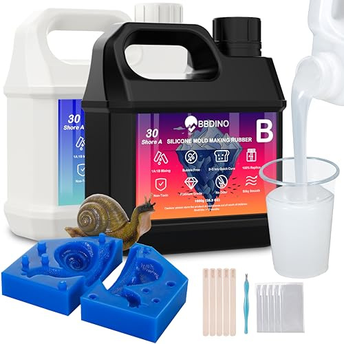 BBDINO Kit de fabrication de moules en silicone liquide pour la fabrication de moules 30 A, silicone platine liquide haute résistance de 2 kg, mélange 1A : 1B, idéal pour mouler des moules de résine