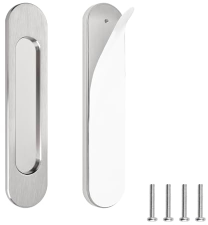 MOROBOR 18CM Self-Stick Oval Sliding Door Pulls, 2pcs Brushed Steel Aluminum Alloy Flush Pull Punch-Free Handle for Sliding Barn Door Windows Cabinets