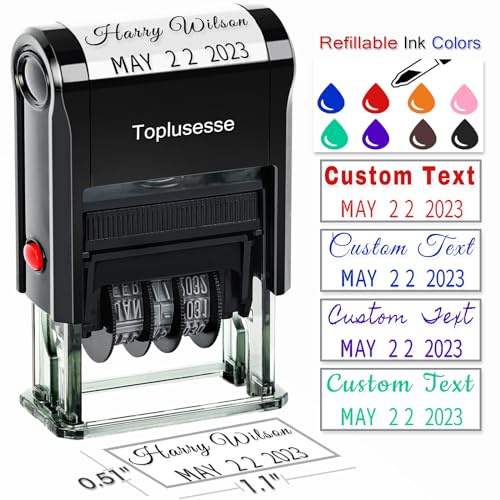 Toplusesse Custom Date Stamp Personalized Signature Stamp with Date Self Inking Signature Date Stamper for Business 1 Line Custom Text with Date Choose from Many Fonts and Colors