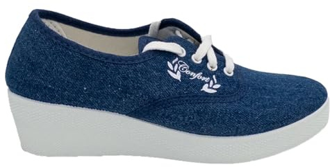 Aerobic Cano Confort 1110 CÓMODO Playera DE Mujer Lona Tejano Zapatilla CUÑA Alta 17588