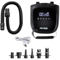 Ryde E-Pump Compact Pro Pompe Électrique Rechargeable 20 PSI avec Batterie Intégrée 4000 mAh, Gonfleur SUP Paddle, Kayak, Bateau Gonflable, Matelas, Arrêt Automatique, USB-C, Fonction Dégonflage