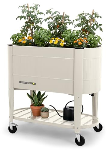 Permasteel Jardinière Extérieur Grande Taille - Carre Potager Surélevé de 101 x 51 x 94 cm pour Jardin et Balcon - Bac Potager avec EnGrow™ TrueSoil™ pour Légumes, Fleurs, Herbes et Fruits (Ivoire)