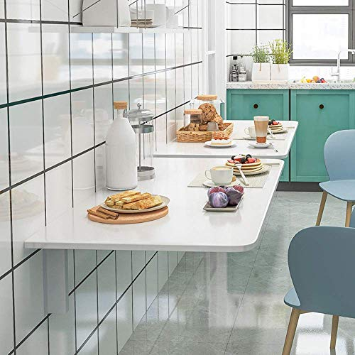 ASerZenith Klapptisch Klappbarer Wandklapptisch Wandklapptisch Computertisch Klappbarer Küchen-Esstisch Wandmontage / 18 Größen/Weiß/Farblose Tafel