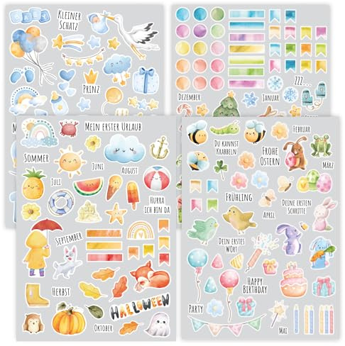 younikat Aufkleber-Set 200 Stk. Baby Kinder blau - dv1420 | permanent haftend, Basteln Scrapbooking Fotoalbum Geschenke DIY, vergilbungsfrei