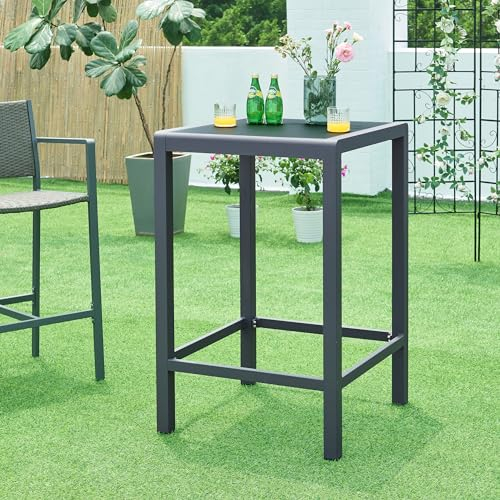 casa.pro Outdoor Bartisch Avise Garten Stehtisch mit Glasplatte Aluminium Bistrotisch wetterfest 108 x 70 x 70 cm Partytisch quadratisch Anthrazit