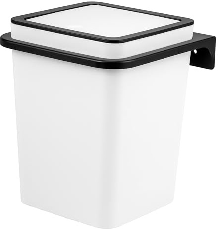 bremermann eckiger Kosmetikeimer SAVONA mit soft-touch Oberfläche inkl. Wandhalterung zum Kleben oder Bohren mit Schwingdeckel & EVA Pads, Abfalleimer aus Kunststoff, 6 Liter (Weiß)