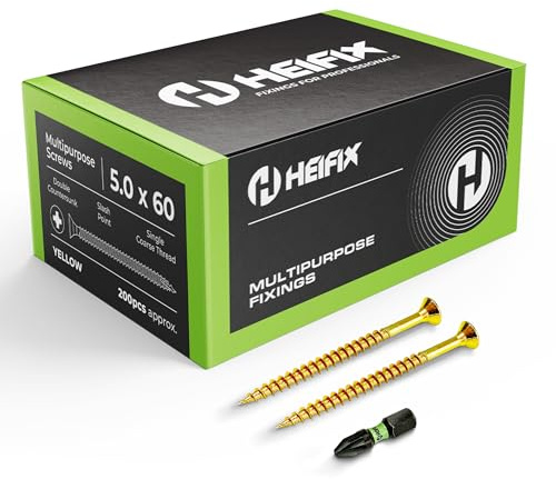 Heifix Lot de 200 vis à bois Pozi à double tête fraisée - Embout de vis inclus - 5 mm x 60 mm