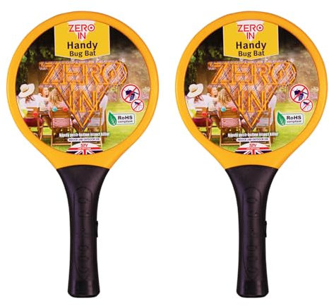 Zero In Handy Bug Bat Electronic Fly Swatter – Mini Fly Zapper Racket for Indoor and Outdoor Use - Battery Operated Portable Bug Zapper, Multi-Pack (2 Pack)