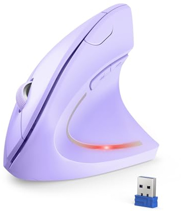 TECKNET Ergonomic Mouse, 4800DPI Wireless Vertical Mouse 6-Button Silent Mouse with 5 Adjustable Levels DPI, 24 Months Battery Life Optical Wireless Mouse for Laptop, PC (Purple)