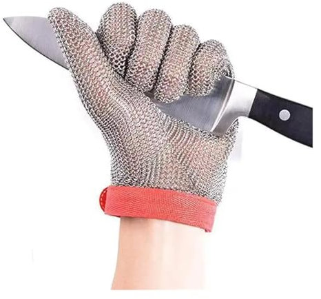 Gants de travail résistants aux coupures Gant en maille d'acier inoxydable, ceinture en plastique, résistant aux coupures, gant de protection Anti-coupure for la cuisine, gant de nettoyage de boucher