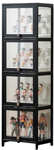errtsdb 40x33x140cm glasvitrine stehend, 4 Schicht vitrine Glas, Glas Acryl vitrine Wohnzimmer-Vitrine Großer Stauraum transparente für Sammlerstücke, Bücher, Schwarz/Von Allen Seiten transparent