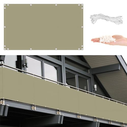 Parasol para exteriores, 130 x 600 cm, protección UV, para balcón, jardín, patio trasero, red de privacidad para porche y piscinas pequeñas (varios tamaños y colores), color caqui