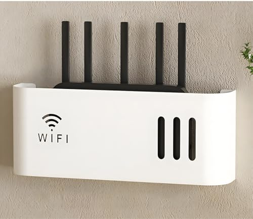 HFGHGDF Router Shelf, Wifi Router Storage Boxes, Wall Mounted WiFi Cable Box Shelf Cord Cover Organizer for Storage of Wires, Routers(White)