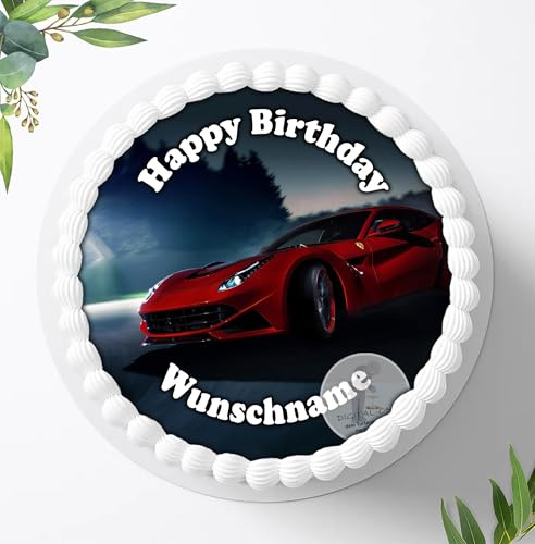 Tortenbild, Zuckerbild Auto, zum Geburtstag Personalisiert mit oder ohne Wunschnamen, Essbares Foto für Torten, Tortenbild zum Geburtstag, Tortenaufleger Ø 20cm - 0870c