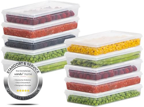 uandu Gefrierbox Set, Frischhaltedosen mit Deckel - 10x1L, BPA-frei, Kühlschrank Organizer, Gefrierschrank Organizer, Gefrierdosen, Gefrierboxen Organizer, Deli Container, Gefrierbehälter 10 Liter