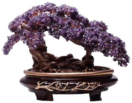 Edelstein Baum Kristall-Geldbaum-Bonsai for Reichtum, Glück und Glück, Ornament for den Weinkühler zu Hause Geldbaum Feng Shui(Purple)