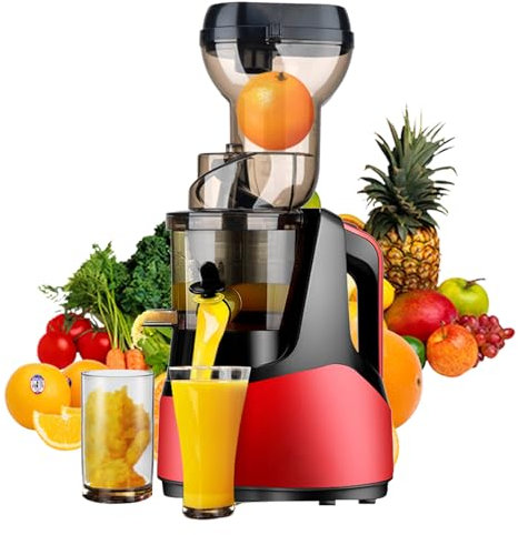 Exprimidor de prensa en frío, máquina exprimidora de masticación lenta con canal de alimentación grande de 200 W para frutas y verduras enteras, fácil de limpiar