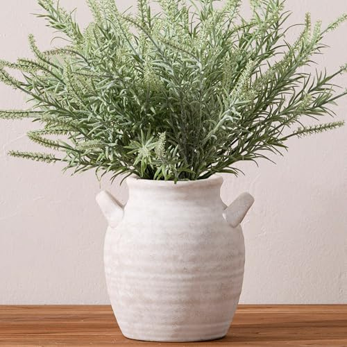 Vanselia Ceramic Flower Vase Home Decor - Farmhouse Table Vases with Handle Living Room Decoration Vintage Decorative Aesthetic for Shelf Coffee Dining Desk House Bookshelf Fireplace (7.1 Rustic)
