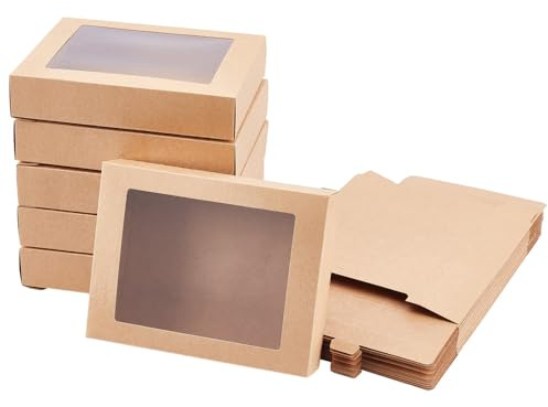 NBEADS 50 Stück Kamelkarton Geschenkboxen, 14.5x10.5cm Rechteckig Gefaltete Leckerli Boxen Kraftpapier Box Mit 10x7.5cm Fenster Für Die Verpackung von Partygeschenken Und Schmuck