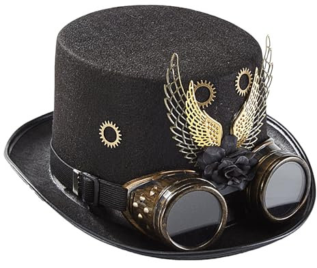 Steampunk Top Hut - Kostümhüte mit klassischer Schutzbrille | Vintage Victorian Accessoires für Männer und Frauen | Kunstleder | Einstellbare Passform | Ideal für Halloween -Cosplay -Partys Festivals