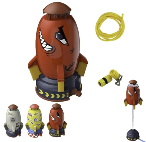 Rocket Wassersprinkler Kinder Outdoor, Karikatur Wasserrakete Sprinkler Spielzeug, 360 Grad Rasensprengers Kinder, Raketenform Wasserspielzeug Sprinkler, Wasserschlauch Spielzeug Für Hof, Garten(C)