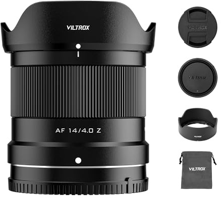 VILTROX AF 14mm F4.0 f/4.0 Air fotograma Completo Objetivo para Montura Nikon Z, 112,6° Ultra Gran Angular Enfoque automático STM Prime Lente Compatible con Nikon Z5 Z5II Z50II Z6II Z30 Z8 ZFC ZF