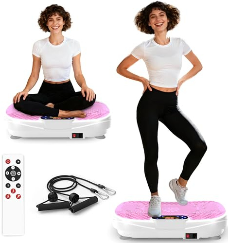 Plate-Forme Vibrante Fitness | 120 Vitesses & 5 Modes | Plaque Vibrante avec 2 Bandes Élastiques et Télécommande | Appareil de Gym Compact pour Brûler Les Graisses, Perte de Poids & Musculation