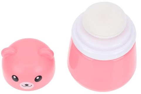 BRIGHTFUFU Babypuderdose mit Cartoon Bär Tragbare Puderquasten Kasten aus Robustem Kunststoff Sanfte Babykörperpuder Dose für Reisen und Baden Rosa