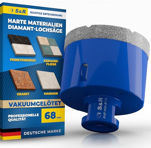 S&R Punta Diamantata per Gres 68mm. Foretto Diamantato 68mm - M14 per Smerigliatrice. Sega a Tazza Diamantata 68 mm per Gres Porcellanato, Piastrelle, Ceramica, Marmo, Granito, Pietra.