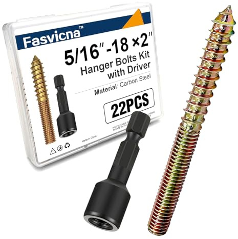 5/16-18 x 2 Hanger Bolts for Wood, Carbon Steel Double Ended Screw Bolt with Driver Bit, 22 Pack