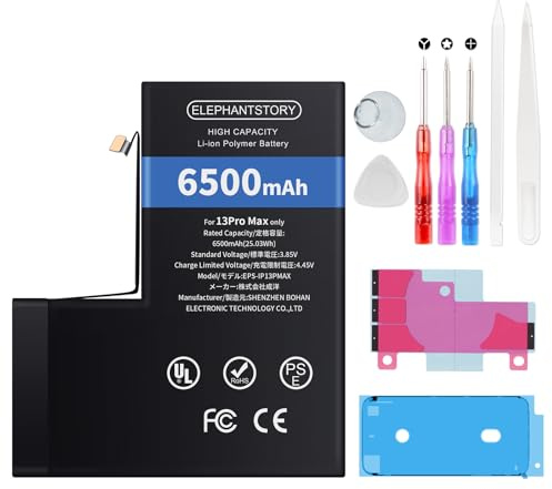 ElephantStory Batterie pour Phone 13 Pro Max, 6500 mAh Haute Capacité Lithium Polymère Batterie de Remplacement pour Modèles A2643 A2484 A2641 A2644 A2645 avec Guide et Tous Les Outils de Réparation
