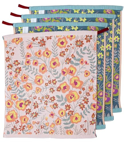 PWGHWG 4 Stück Doppelseitig Geschirrtücher 100% Baumwolle Küchentücher Blumenmuster Küchenhandtuch Saugstarke und Langlebige Küchenhandtücher, 41 × 36 cm