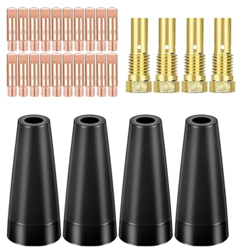 Gaslose Düsenspitzen, MIG Flux Kerndüsen-Kit für AK14 / MB-14 Schweißbrenner, 28 Stück mit 4 Düsen, 4 Diffr Haltern, 20 Spitzen 0,8 mm