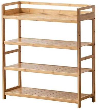 WZSMZKHF Free Standing Bamboo Shelving Unit Organization Shoe Rack, Shoe Storage Organiser with Adjustable Holes, Bookshelf Plant Stand for Closet Entryway, Living Room, 3/4/5/6/8 Tiers(100x26x75cm)