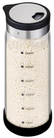 Saliera e pepiera con coperchio rotante a 4 modalità, in vetro, regolabile, con fori per versare, per cucina, ristorante, barbecue, campeggio (300 ml) (C)