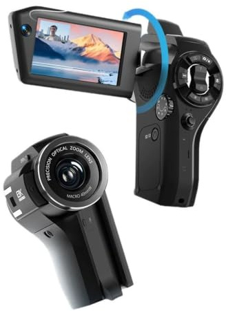 YRREATY Cámara DV Digital 8K, Camcorder de Video Digital 8K, Camcorder de Video de 75MP con Doble Lente, Zoom Digital 16X, Pantalla Rotatable, Control Remoto para Vlogging.