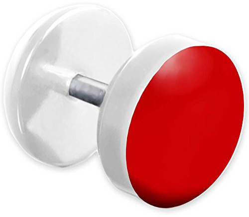 viva-adorno® 1 styck fake plugg örhängen rostfritt stål akryl vit med färgad emaljerad front Z465 e rostfritt stål, colore: röd, cod. Z465