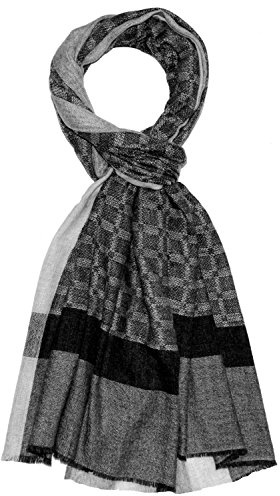 LORENZO CANA Echarpe de 100% Cachemire pour l`homme – 70 x 200 cm, à carreaux, naturel - souple et noble – une sensation de luxe ennoir blanc