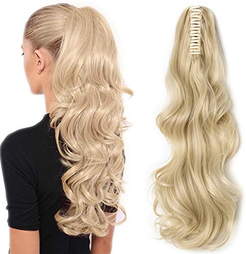 SEGO Ponytail Extension Pferdeschwanz Haarteil Haarverlängerung Zopf mit Butterfly-Klammer Hair Piece Haar Glatt Hitzebeständig wie Echthaar Gebleichtes Blond Gewellt-18(45cm)-140g