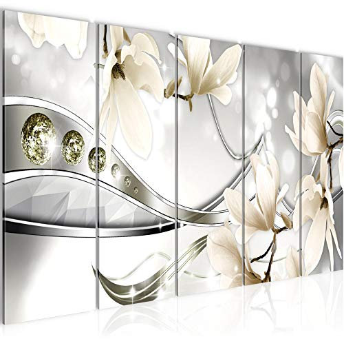 Runa Art Bild Blumen Magnolie Wandbilder auf Vlies Leinwand 5 Teilig Wanddekoration Wohnzimmer Schlafzimmer 207256c