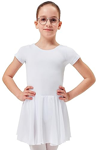 tanzmuster Ballettkleid Mädchen Kurzarm - Lucy - Gr. 92-170 - weiche Baumwolle - Chiffon Röckchen - Ballett Trikot für Kinder