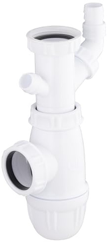 Sifón para fregadero con 2 tomas para electrodomésticos – Rosca 11/2 – Salida Ø40 mm | Conexión múltiple, práctica y segura | Ideal para lavavajillas o lavadora | QUICK PLOMBERIE
